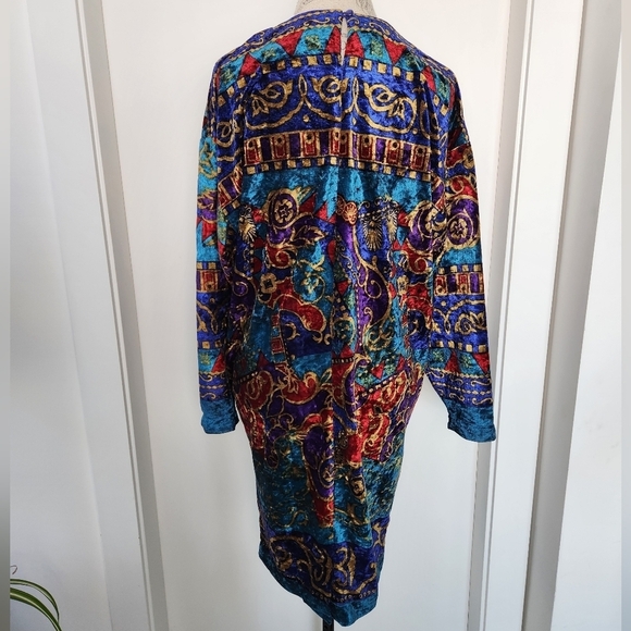 80s velour pattern dress - Picture 4 of 7